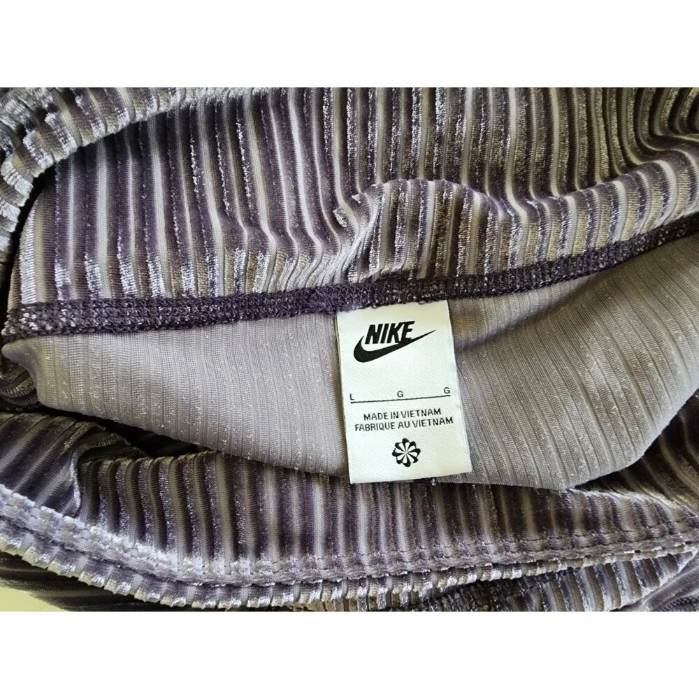 Kids Nike Velvet Purple Ribbed Velour Flare High-Waisted Pants Large